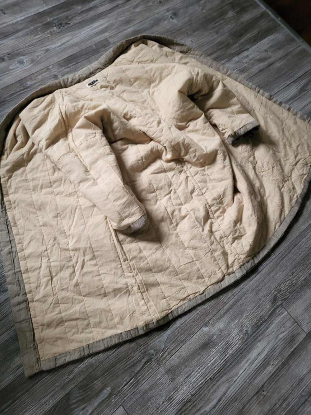 NWOT Heavy Raw Linen Kimono Coat Quilted Cotton Lined Haori Oatmeal - Picture 9 of 13